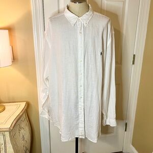 NWT Mens Ralph Lauren Classic White Long Sleeve Linen Button Down Shirt Sz 4XLT